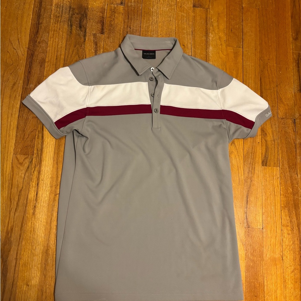 Galvin Green Polo Shirt in Gray with White and Red Stripes